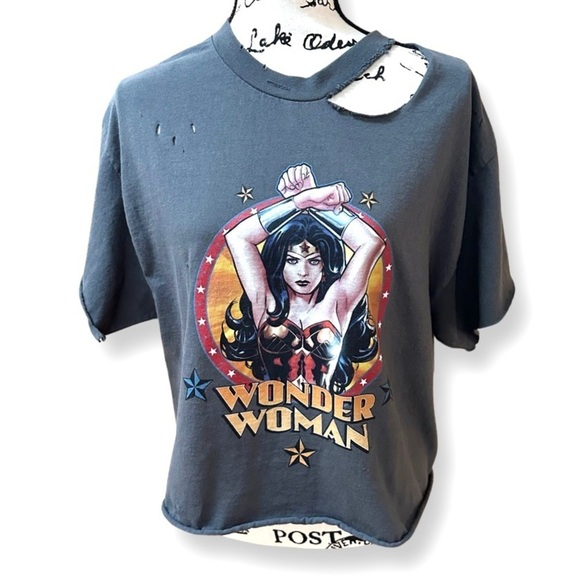 Justice League Tops - SOLD WONDER WOMAN ALSTYLE Apparel Distressed Cotton Top L